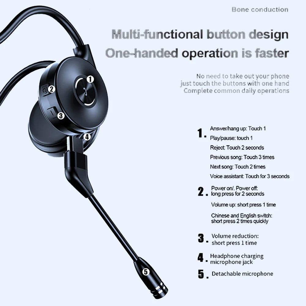 Bone Conduction Headphones Wireless Sports Earphones Dual Microphone Noise Cancellation for Cycling Bluetooth-Compatible
