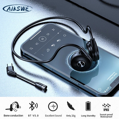 Bone Conduction Headphones Wireless Sports Earphones Dual Microphone Noise Cancellation for Cycling Bluetooth-Compatible